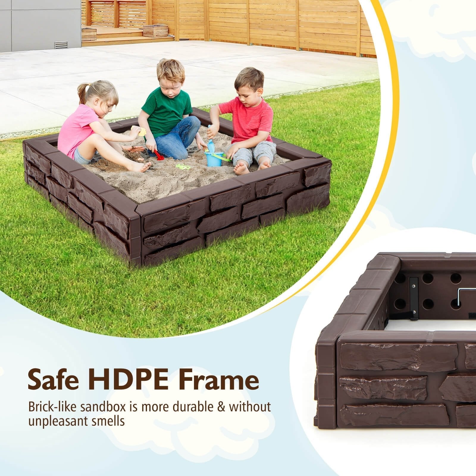 2-In-1 HDPE Kids Sandbox with Cover and Bottom Liner, Brown Sandboxes   at Gallery Canada