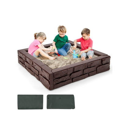 2-In-1 HDPE Kids Sandbox with Cover and Bottom Liner, Brown Sandboxes   at Gallery Canada