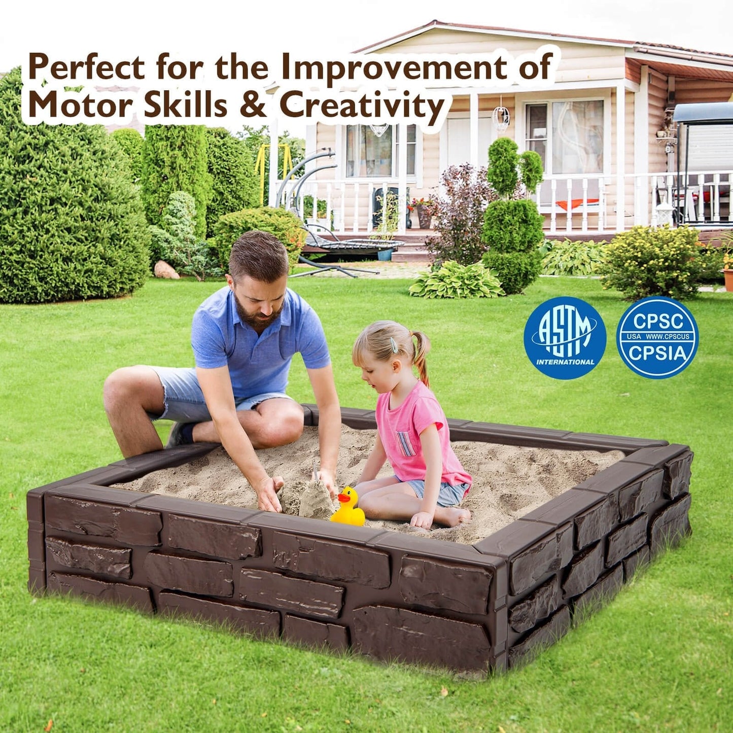 2-In-1 HDPE Kids Sandbox with Cover and Bottom Liner, Brown Sandboxes   at Gallery Canada