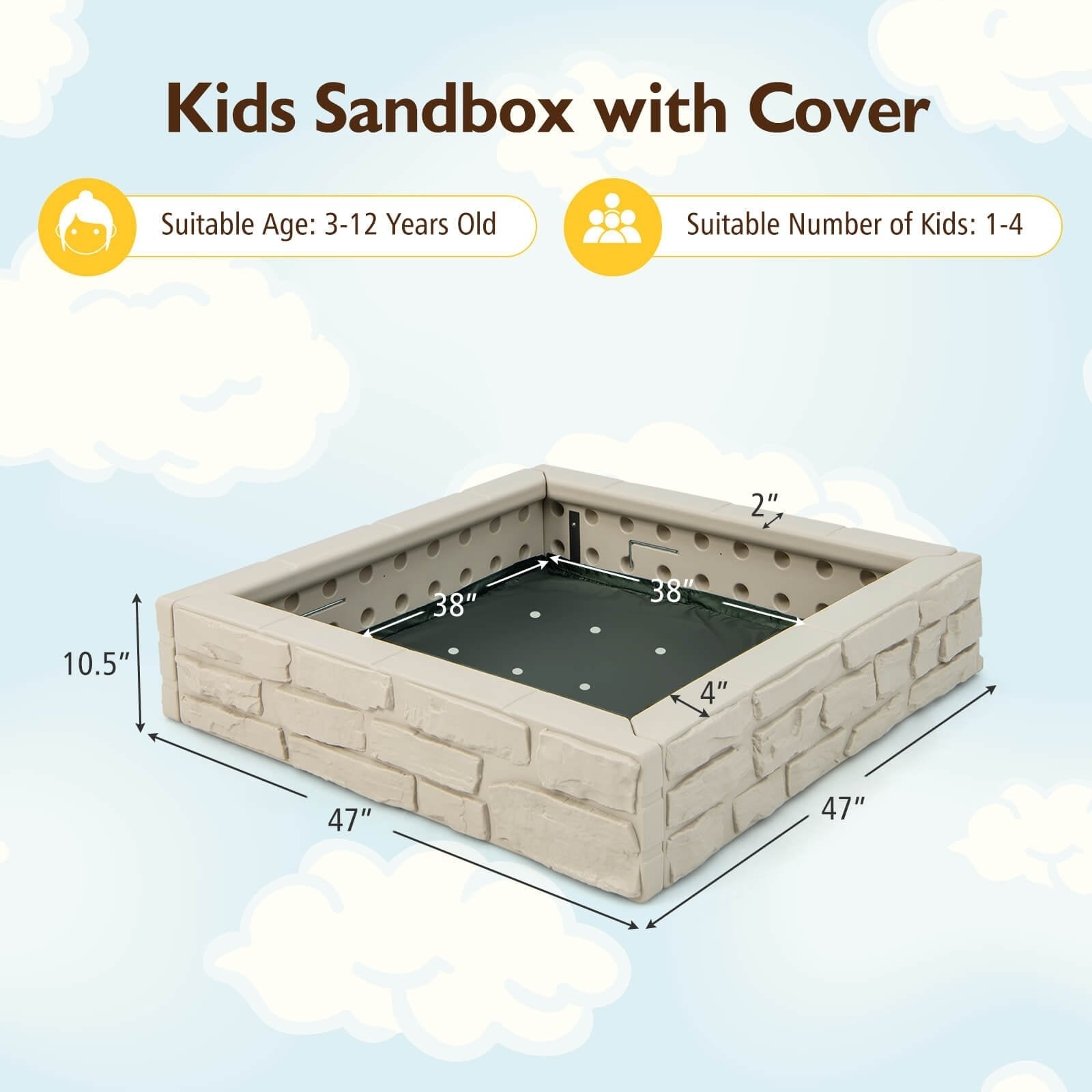 2-In-1 HDPE Kids Sandbox with Cover and Bottom Liner, White Sandboxes   at Gallery Canada