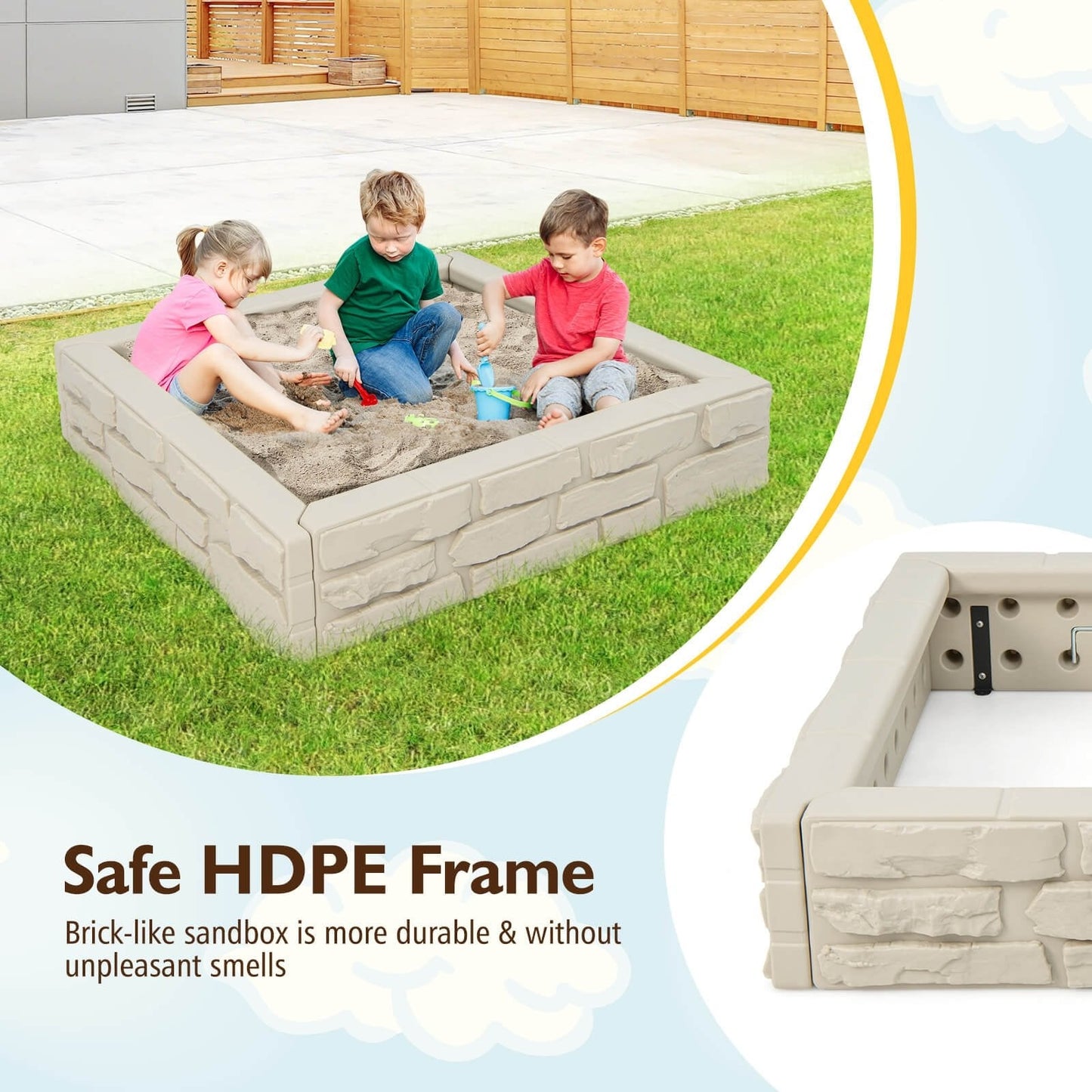 2-In-1 HDPE Kids Sandbox with Cover and Bottom Liner, White Sandboxes   at Gallery Canada