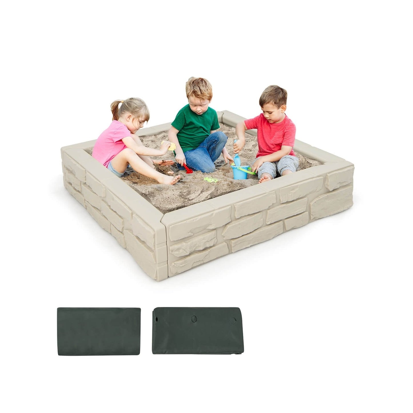 2-In-1 HDPE Kids Sandbox with Cover and Bottom Liner, White Sandboxes   at Gallery Canada