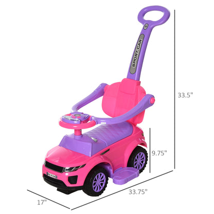 Toddler Ride-On Push Car Stroller with Horn, Music, Lights, Secure Bar - Pink Push Cars for Toddlers   at Gallery Canada