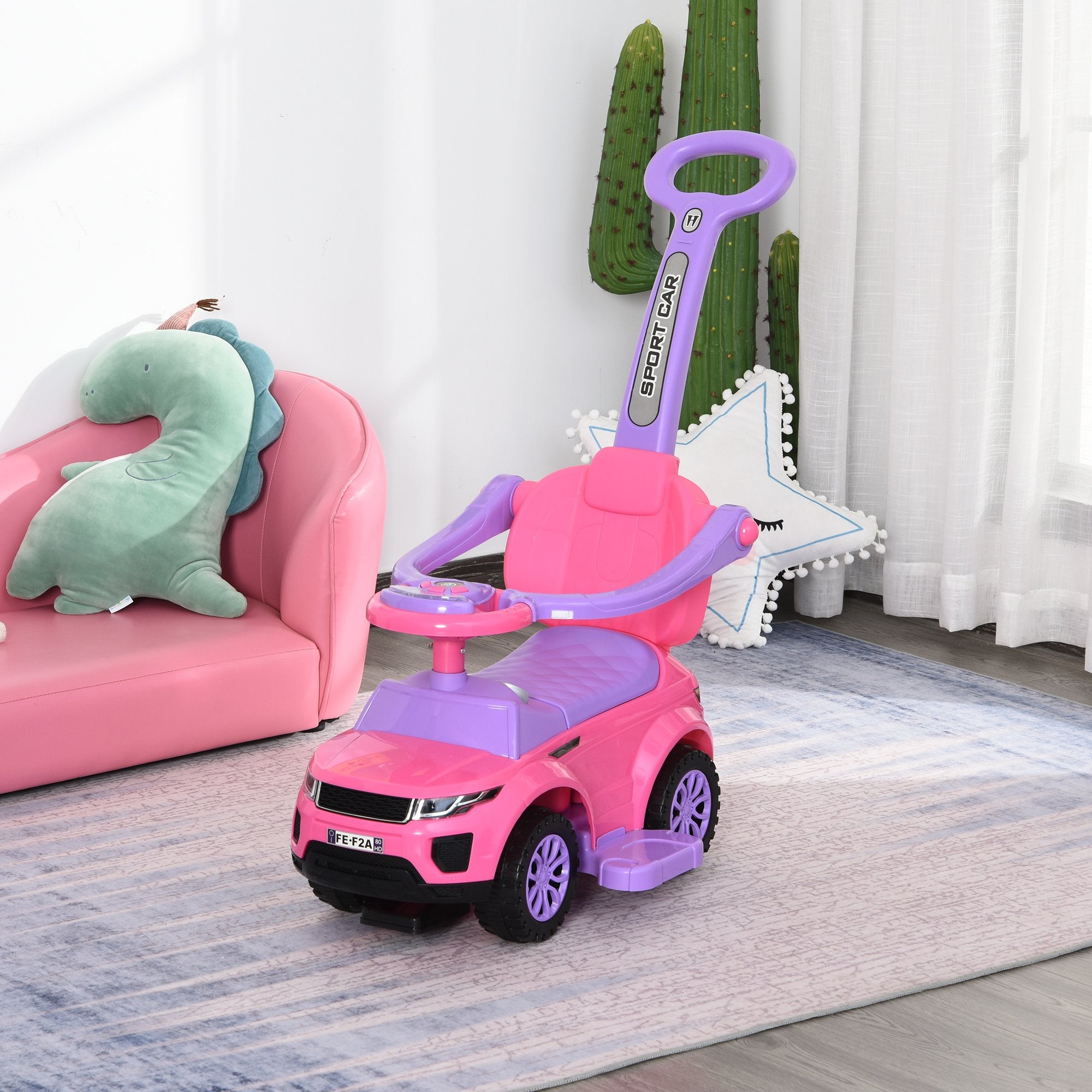 Toddler Ride-On Push Car Stroller with Horn, Music, Lights, Secure Bar - Pink Push Cars for Toddlers   at Gallery Canada