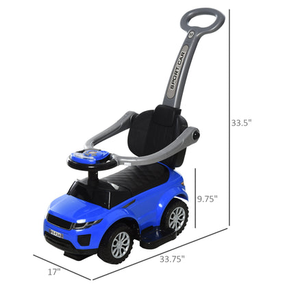 2 In 1 Kid Ride on Push Car Stroller Sliding Ride on Car with Horn Music Light Function Secure Bar Ride on Toy for Boy Girl Toddlers 1-3 Years Old Blue - Gallery Canada