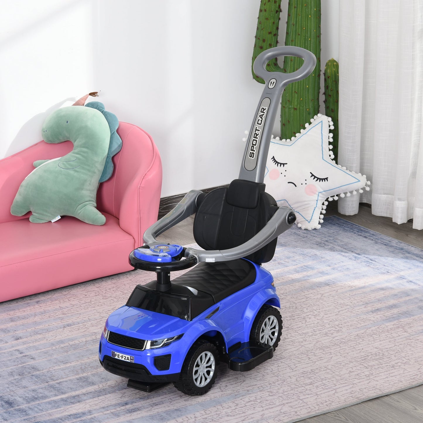 2 In 1 Kid Ride on Push Car Stroller Sliding Ride on Car with Horn Music Light Function Secure Bar Ride on Toy for Boy Girl Toddlers 1-3 Years Old Blue - Gallery Canada