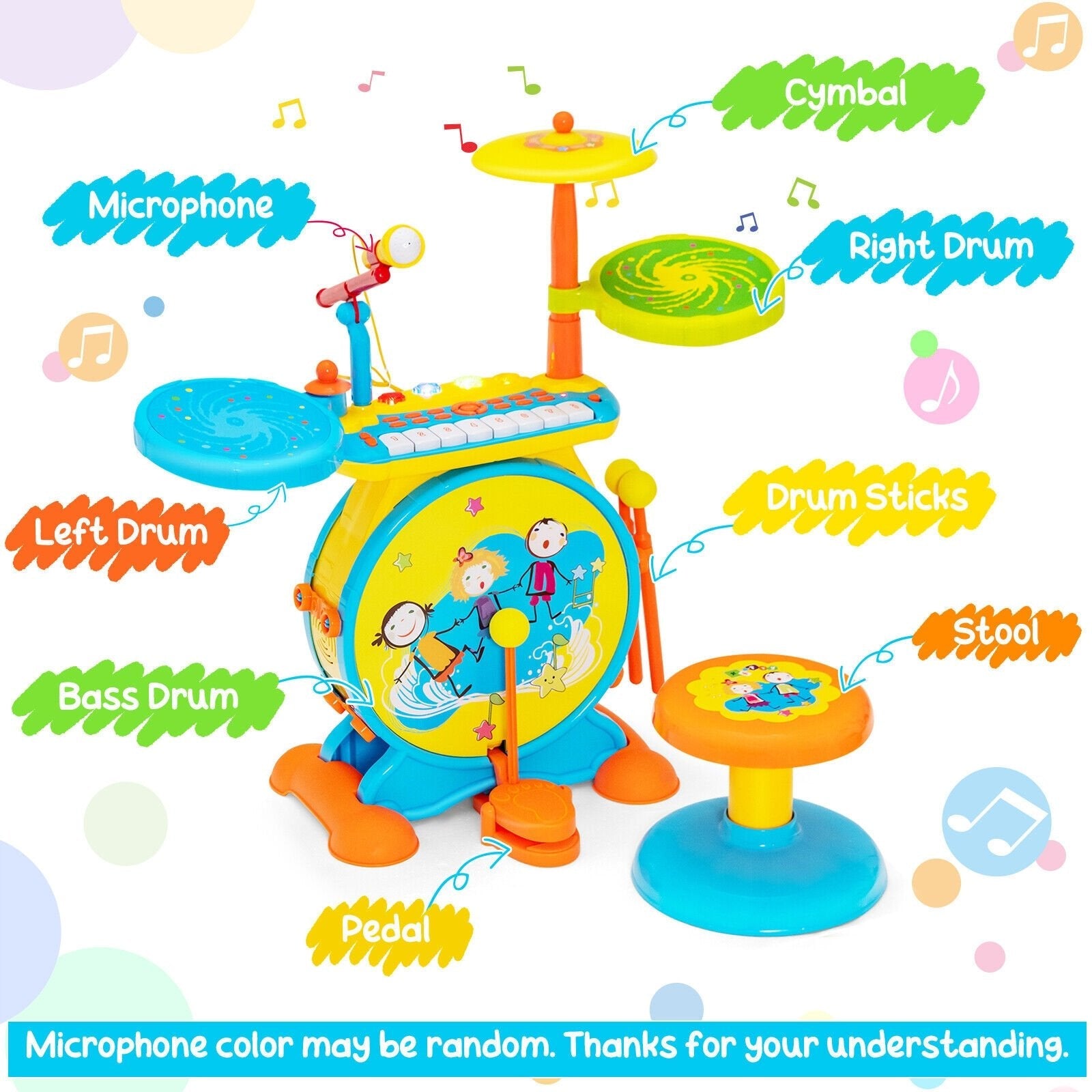 2-in-1 Kids Electronic Drum and Keyboard Set with Stool, Blue Musical Toys   at Gallery Canada