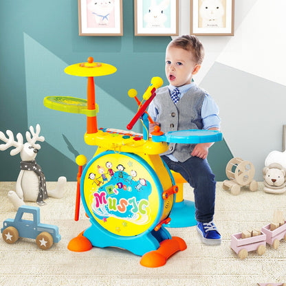 2-in-1 Kids Electronic Drum and Keyboard Set with Stool, Blue Musical Toys   at Gallery Canada