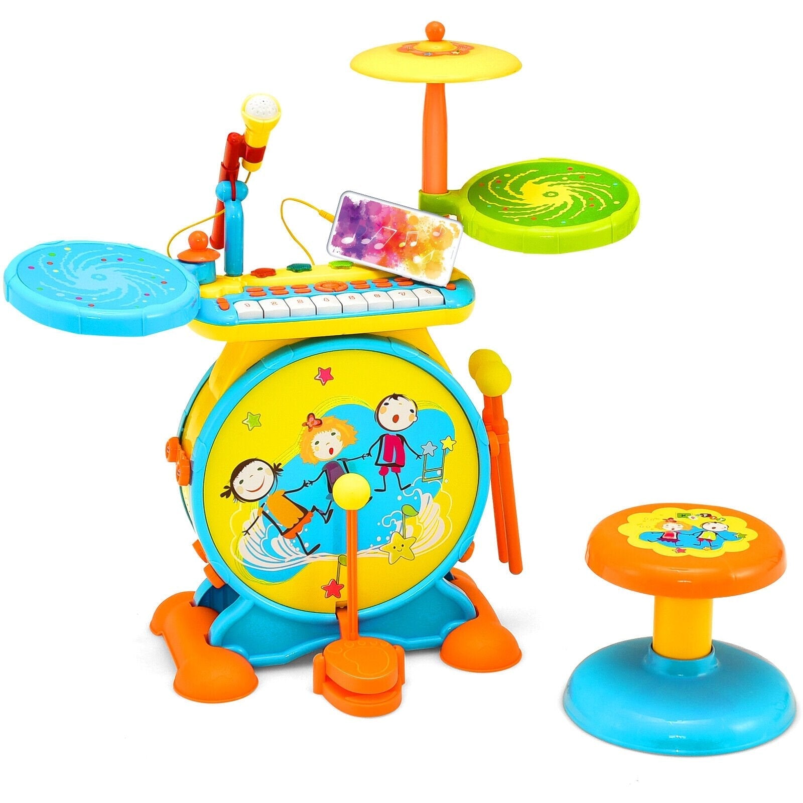 2-in-1 Kids Electronic Drum and Keyboard Set with Stool, Blue Musical Toys   at Gallery Canada