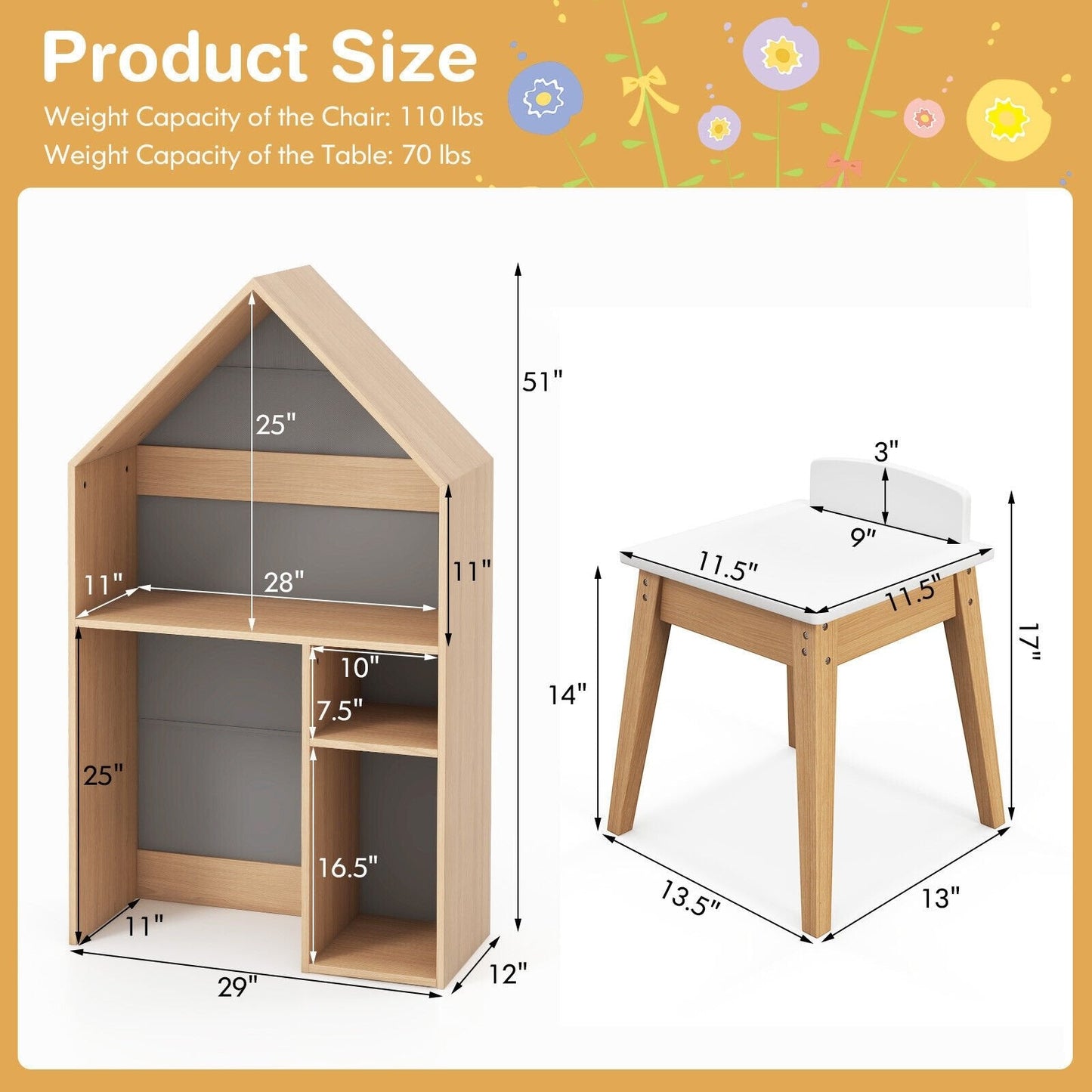 2-in-1 Kids House-Shaped Table and Chair Set, Gray Kids Table & Chair Sets   at Gallery Canada