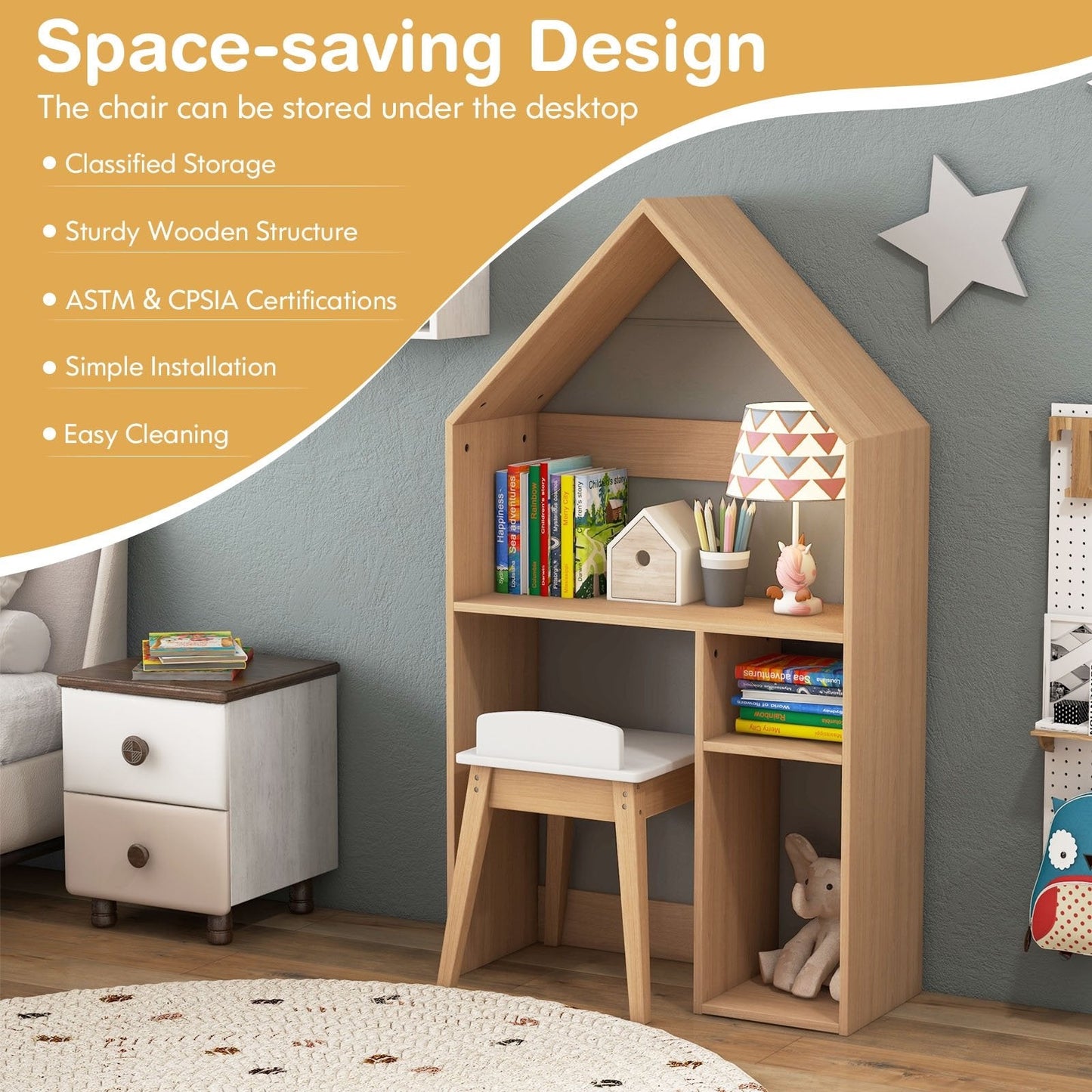 2-in-1 Kids House-Shaped Table and Chair Set, Gray Kids Table & Chair Sets   at Gallery Canada