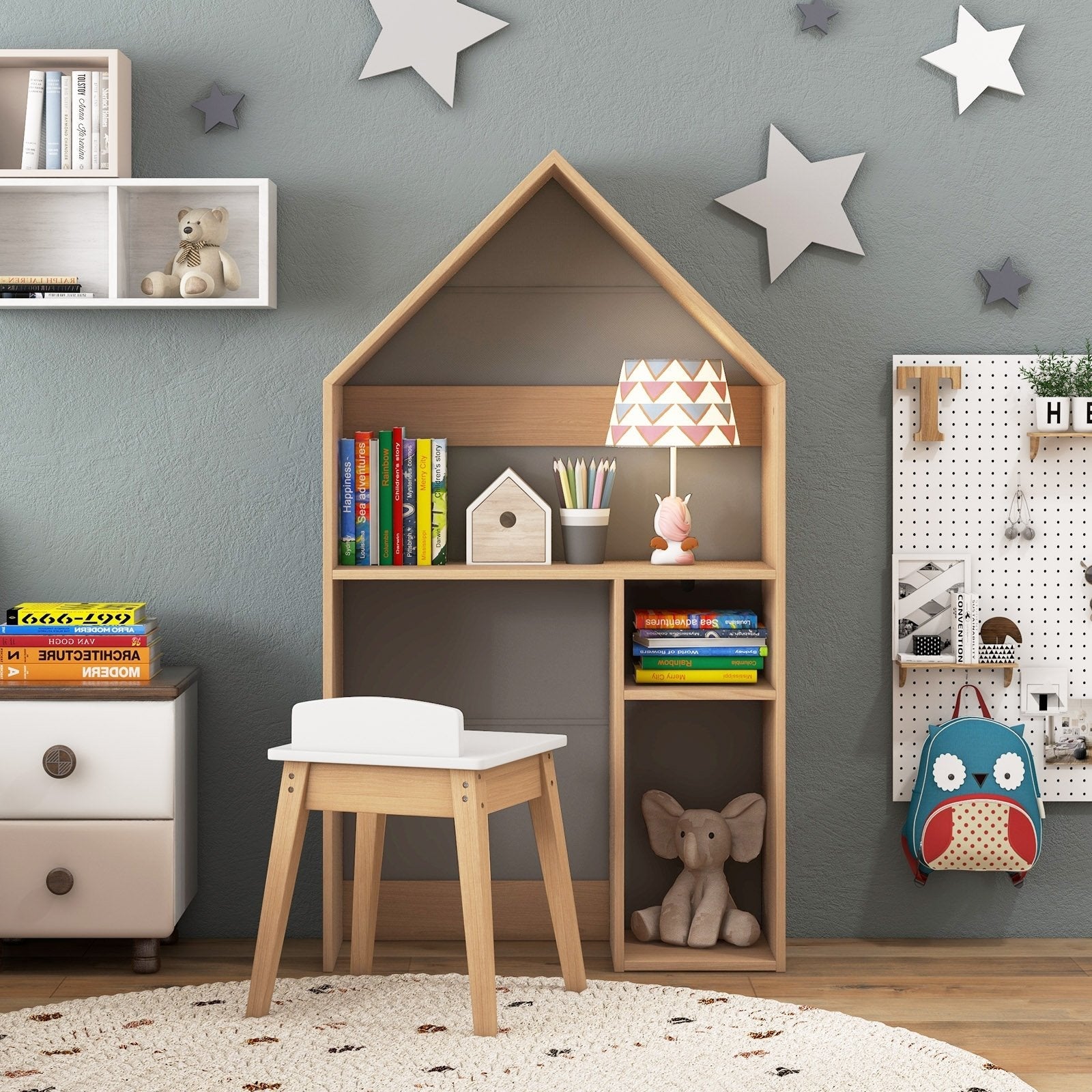 2-in-1 Kids House-Shaped Table and Chair Set, Gray Kids Table & Chair Sets   at Gallery Canada