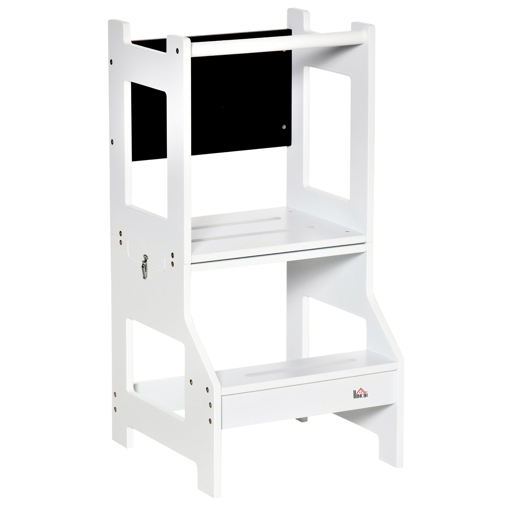 Kids Kitchen Helper Step Stool with Safety Rail, Detachable Table & Chair Set, White Toddler & Kids Step Stools White  at Gallery Canada