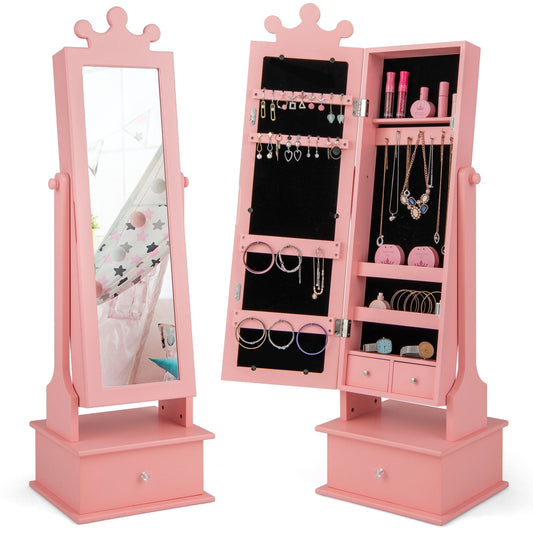 2-in-1 Kids Play Jewelry Armoire with Full Length Mirror and Drawers, Pink Kids Vanities   at Gallery Canada