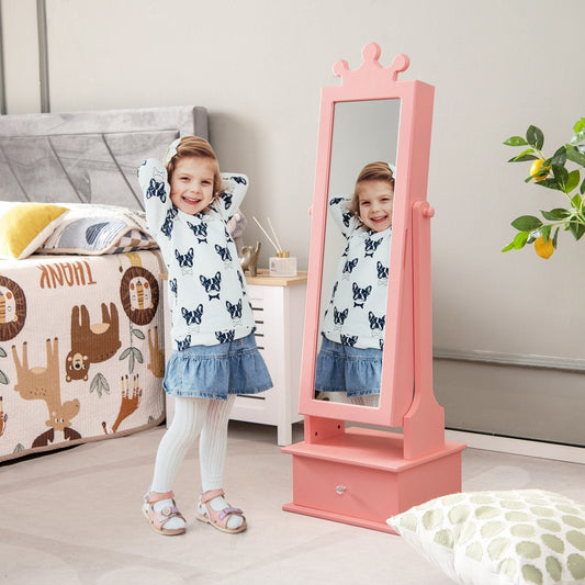 2-in-1 Kids Play Jewelry Armoire with Full Length Mirror and Drawers, Pink Kids Vanities   at Gallery Canada