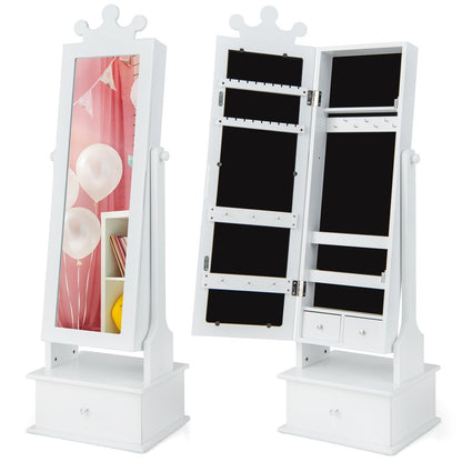 2-in-1 Kids Play Jewelry Armoire with Full Length Mirror and Drawers, White Kids Vanities   at Gallery Canada