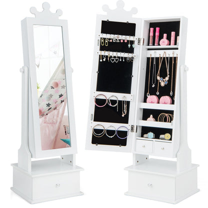 2-in-1 Kids Play Jewelry Armoire with Full Length Mirror and Drawers, White Kids Vanities   at Gallery Canada