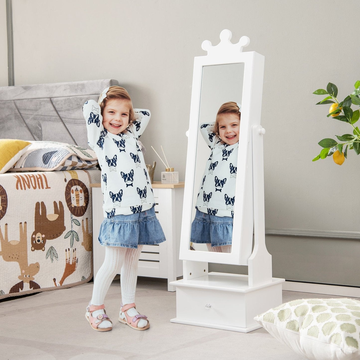 2-in-1 Kids Play Jewelry Armoire with Full Length Mirror and Drawers, White Kids Vanities   at Gallery Canada