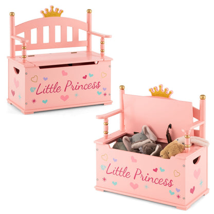 2-In-1 Kids Princess Wooden Toy Box with Safe Hinged Lid, Pink Kids Storage   at Gallery Canada