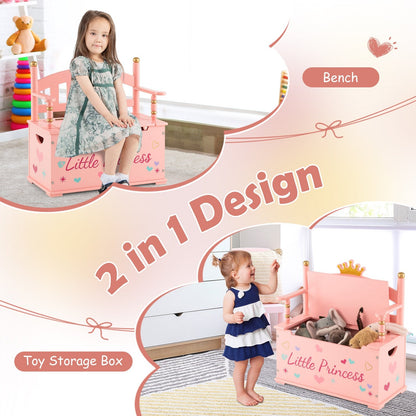 2-In-1 Kids Princess Wooden Toy Box with Safe Hinged Lid, Pink Kids Storage   at Gallery Canada