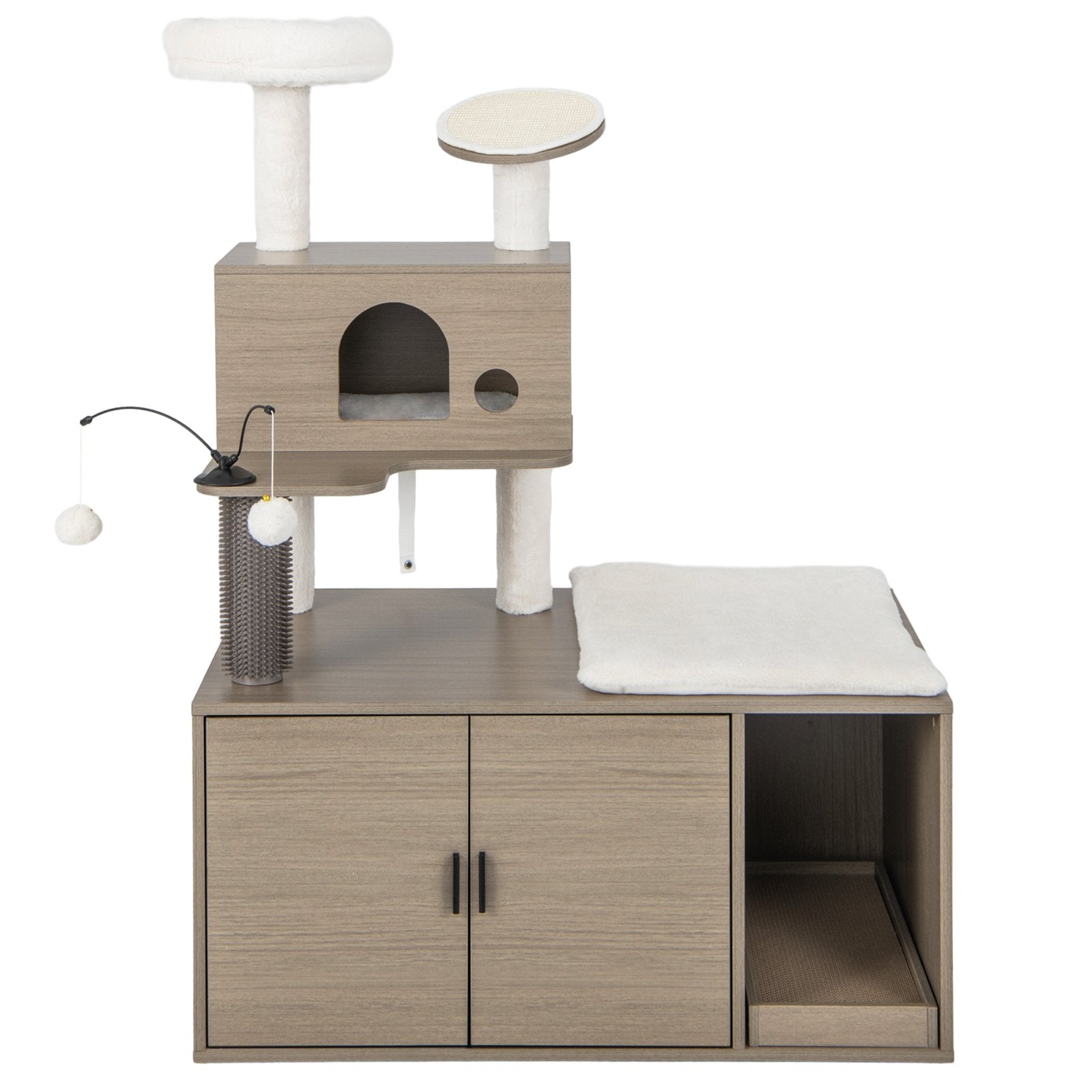 2-in-1 Modern Cat Tower with Litter Box Enclosure for Indoor Cars, Gray Cat Trees Condos & Scratchers   at Gallery Canada