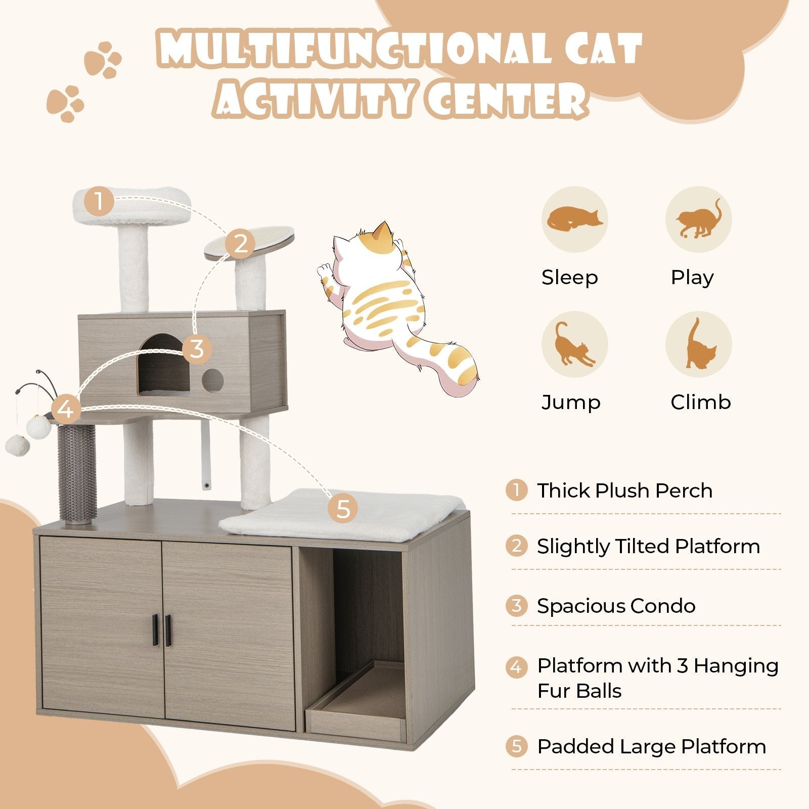 2-in-1 Modern Cat Tower with Litter Box Enclosure for Indoor Cars, Gray Cat Trees Condos & Scratchers   at Gallery Canada