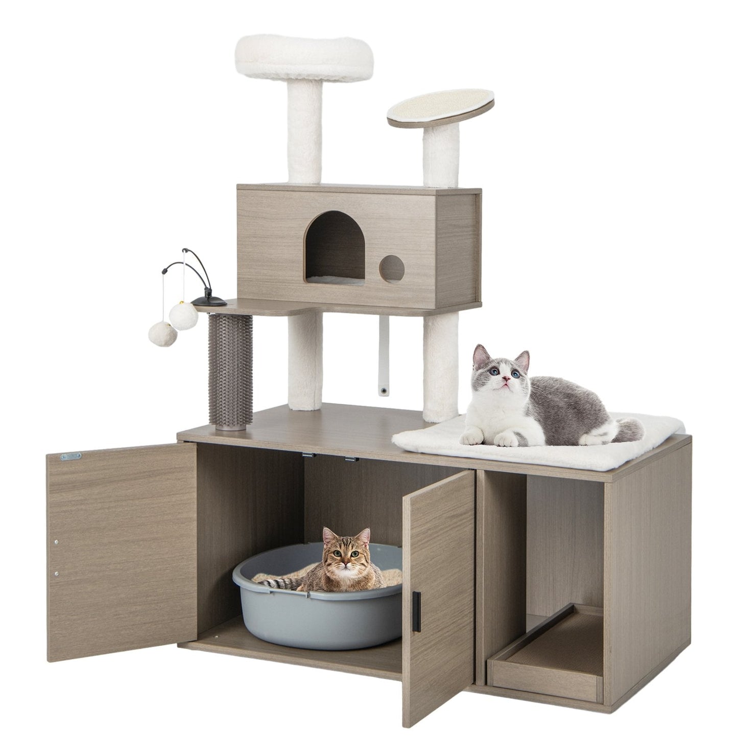 2-in-1 Modern Cat Tower with Litter Box Enclosure for Indoor Cars, Gray Cat Trees Condos & Scratchers   at Gallery Canada