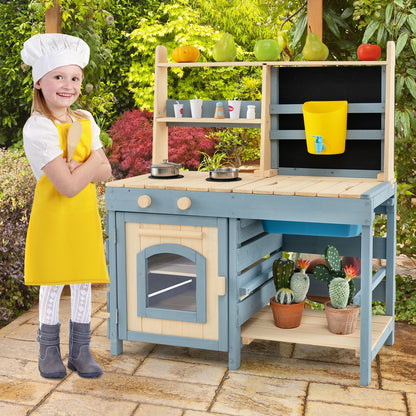 2-In-1 Outdoor Mud Kitchen with Faucet and Extra Chalkboard, Natural Play Kitchen Sets   at Gallery Canada