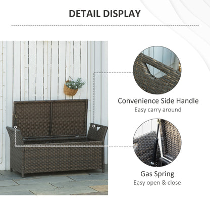 2-In-1 Outdoor PE Rattan Storage Bench, 27 Gallon Patio Wicker Furniture, Basket Box with Handles and Cushion Dark Grey Patio Storage Boxes   at Gallery Canada