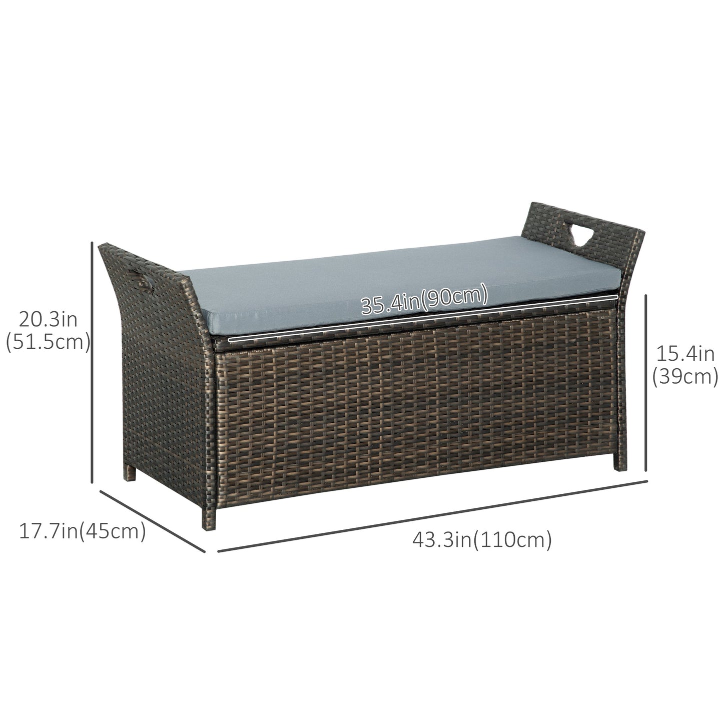 2-In-1 Outdoor PE Rattan Storage Bench, 27 Gallon Patio Wicker Furniture, Basket Box with Handles and Cushion Dark Grey Patio Storage Boxes   at Gallery Canada