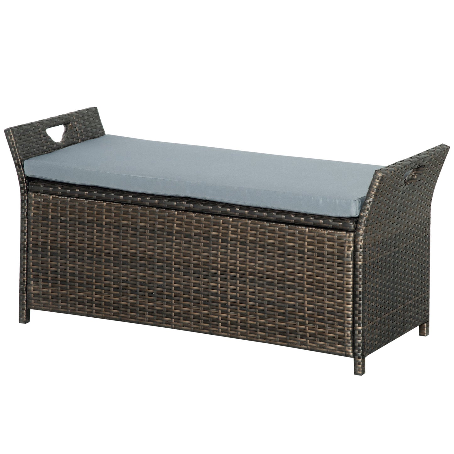 2-In-1 Outdoor PE Rattan Storage Bench, 27 Gallon Patio Wicker Furniture, Basket Box with Handles and Cushion Dark Grey Patio Storage Boxes Multi Colour  at Gallery Canada