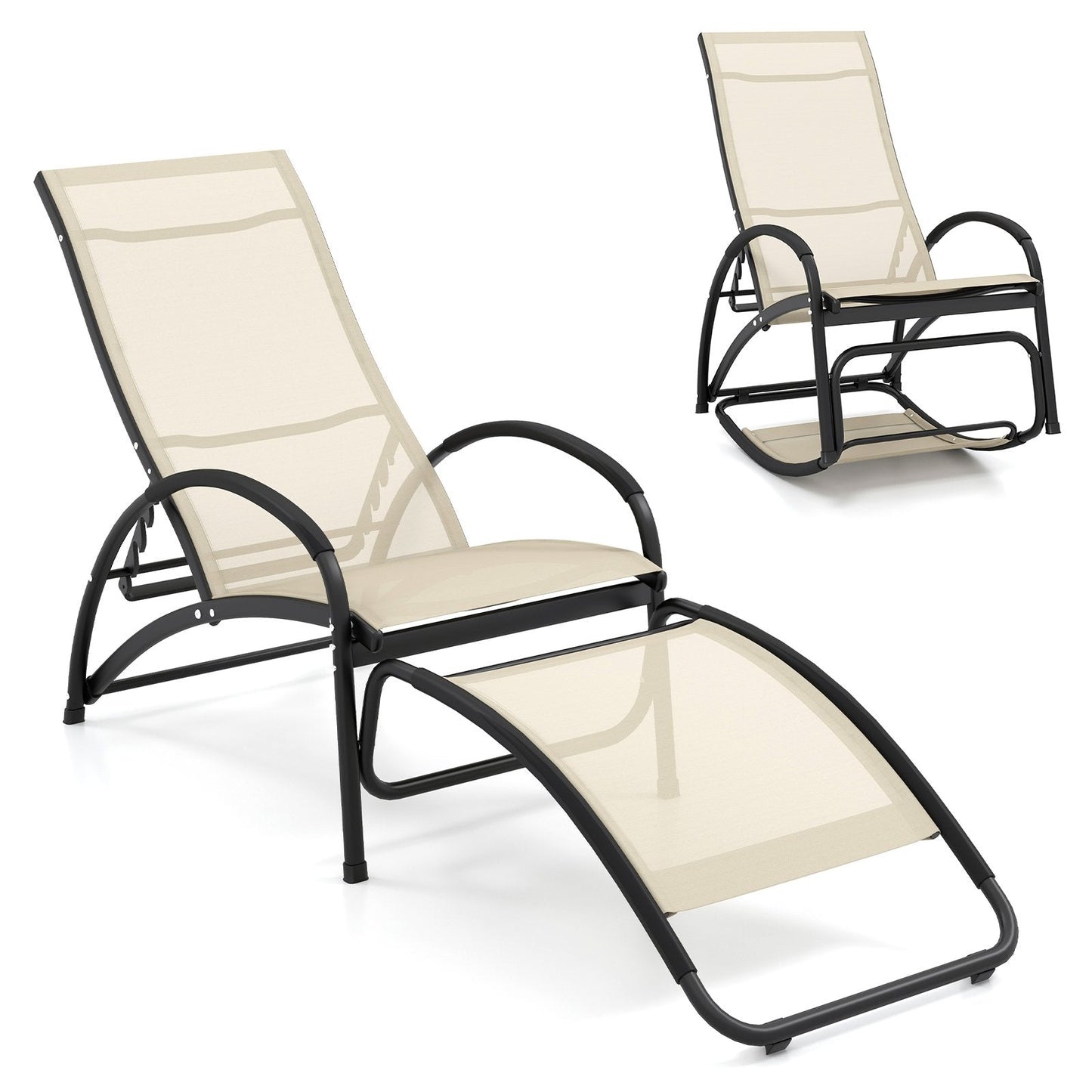 2-in-1 Outdoor Rocking Chair with 4-Position Adjustable Backrest for Patio Porch Poolside, Beige Patio Rocking Chairs & Gliders   at Gallery Canada