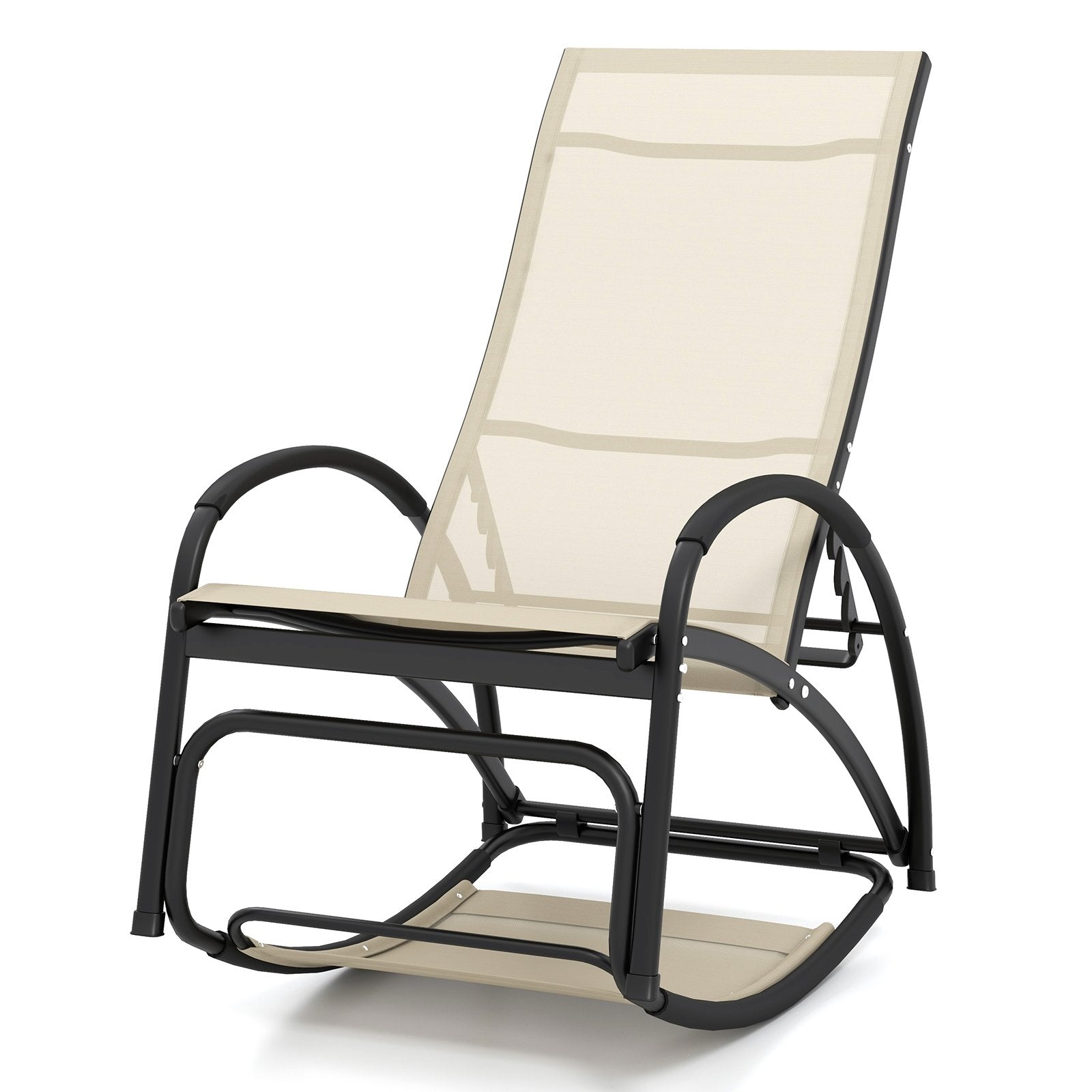 2-in-1 Outdoor Rocking Chair with 4-Position Adjustable Backrest for Patio Porch Poolside, Beige Patio Rocking Chairs & Gliders   at Gallery Canada