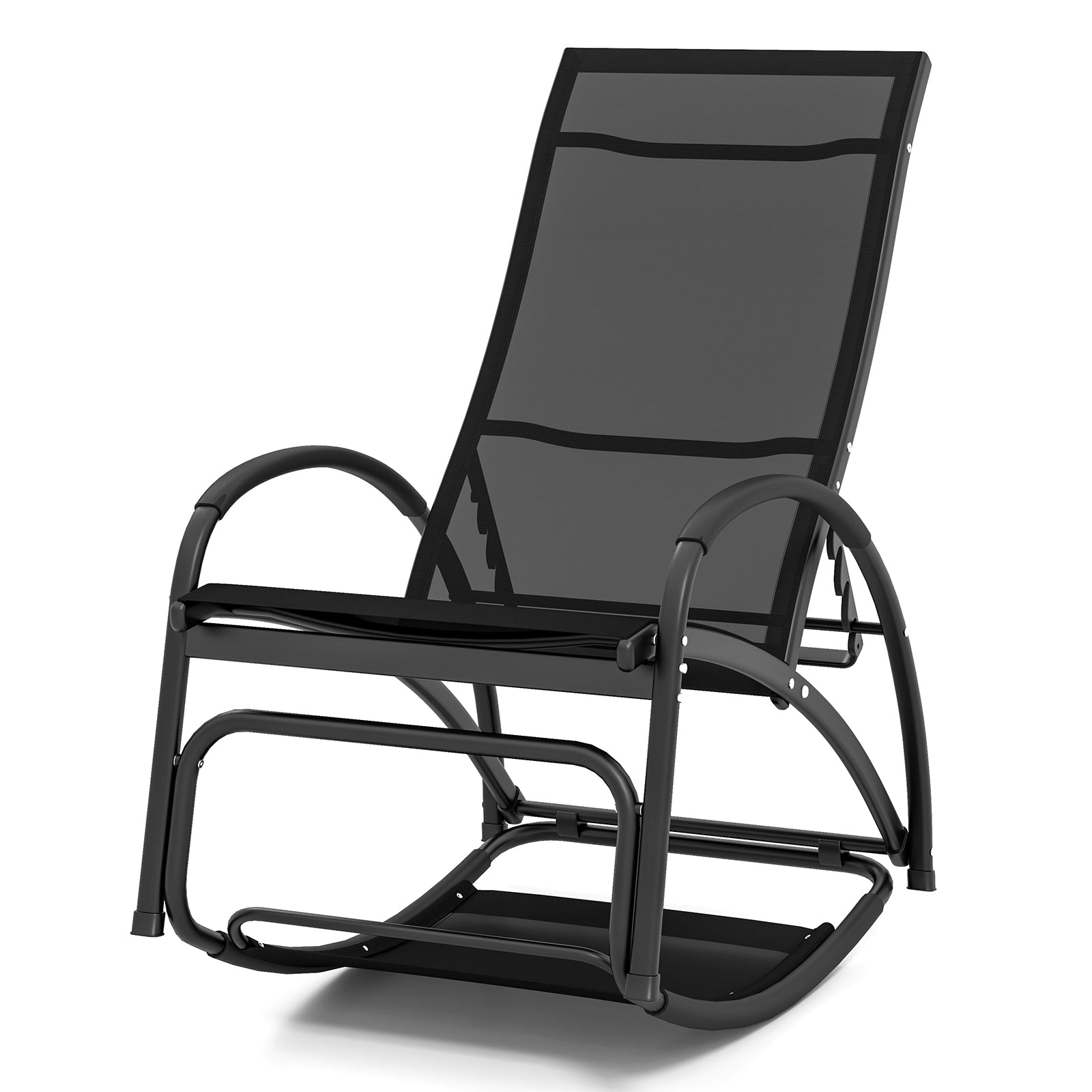 2-in-1 Outdoor Rocking Chair with 4-Position Adjustable Backrest for Patio Porch Poolside, Black Patio Rocking Chairs & Gliders   at Gallery Canada