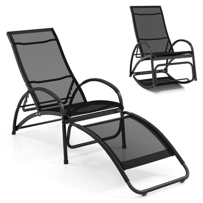 2-in-1 Outdoor Rocking Chair with 4-Position Adjustable Backrest for Patio Porch Poolside, Black Patio Rocking Chairs & Gliders Black  at Gallery Canada