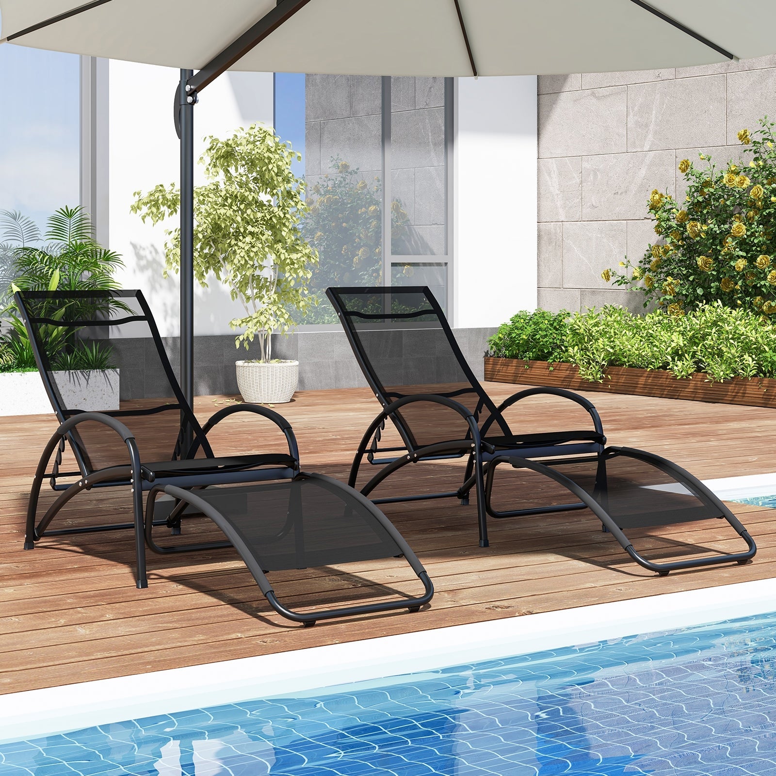 2-in-1 Outdoor Rocking Chair with 4-Position Adjustable Backrest for Patio Porch Poolside, Black Patio Rocking Chairs & Gliders   at Gallery Canada