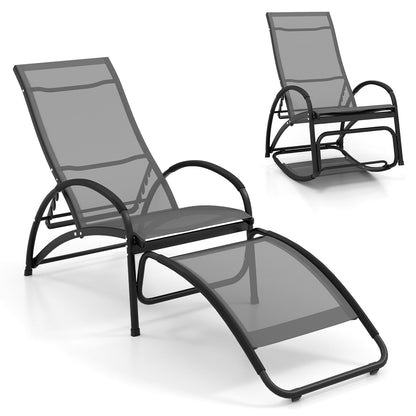 2-in-1 Outdoor Rocking Chair with 4-Position Adjustable Backrest for Patio Porch Poolside, Gray Patio Rocking Chairs & Gliders   at Gallery Canada