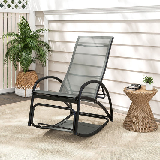 2-in-1 Outdoor Rocking Chair with 4-Position Adjustable Backrest for Patio Porch Poolside, Gray Patio Rocking Chairs & Gliders   at Gallery Canada