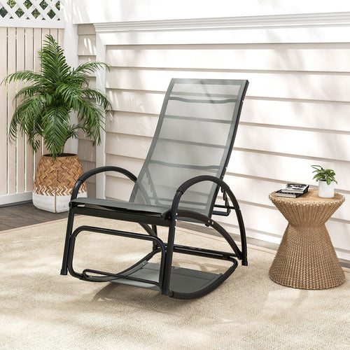 2-in-1 Outdoor Rocking Chair with 4-Position Adjustable Backrest for Patio Porch Poolside, Gray