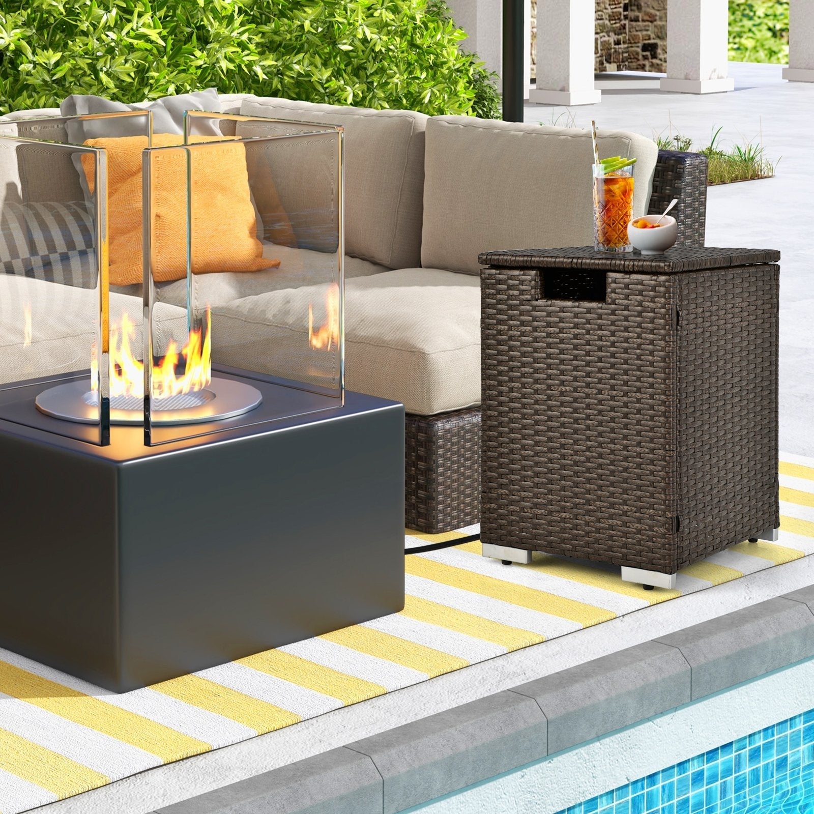 2-in-1 Patio Rattan Gas Propane Tank Cover for 20 lbs Propane Tanks, Brown Fire Pits   at Gallery Canada