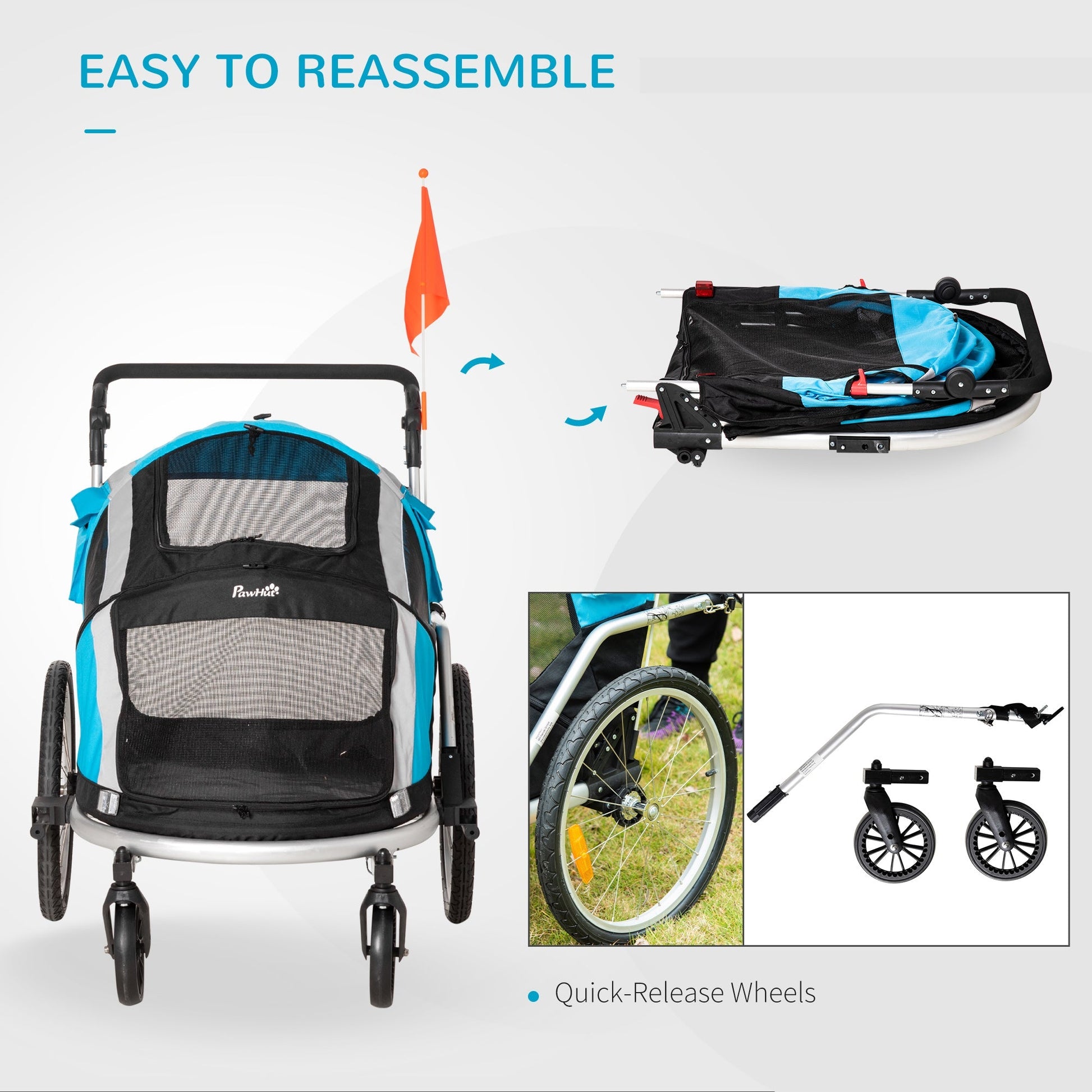 2-in-1 Pet Bike Trailer, Dog Stroller, Foldable Carrier with Wheels for Puppies, Cats, Camping, Hiking, Biking, Blue Dog Bike Trailers & Strollers   at Gallery Canada