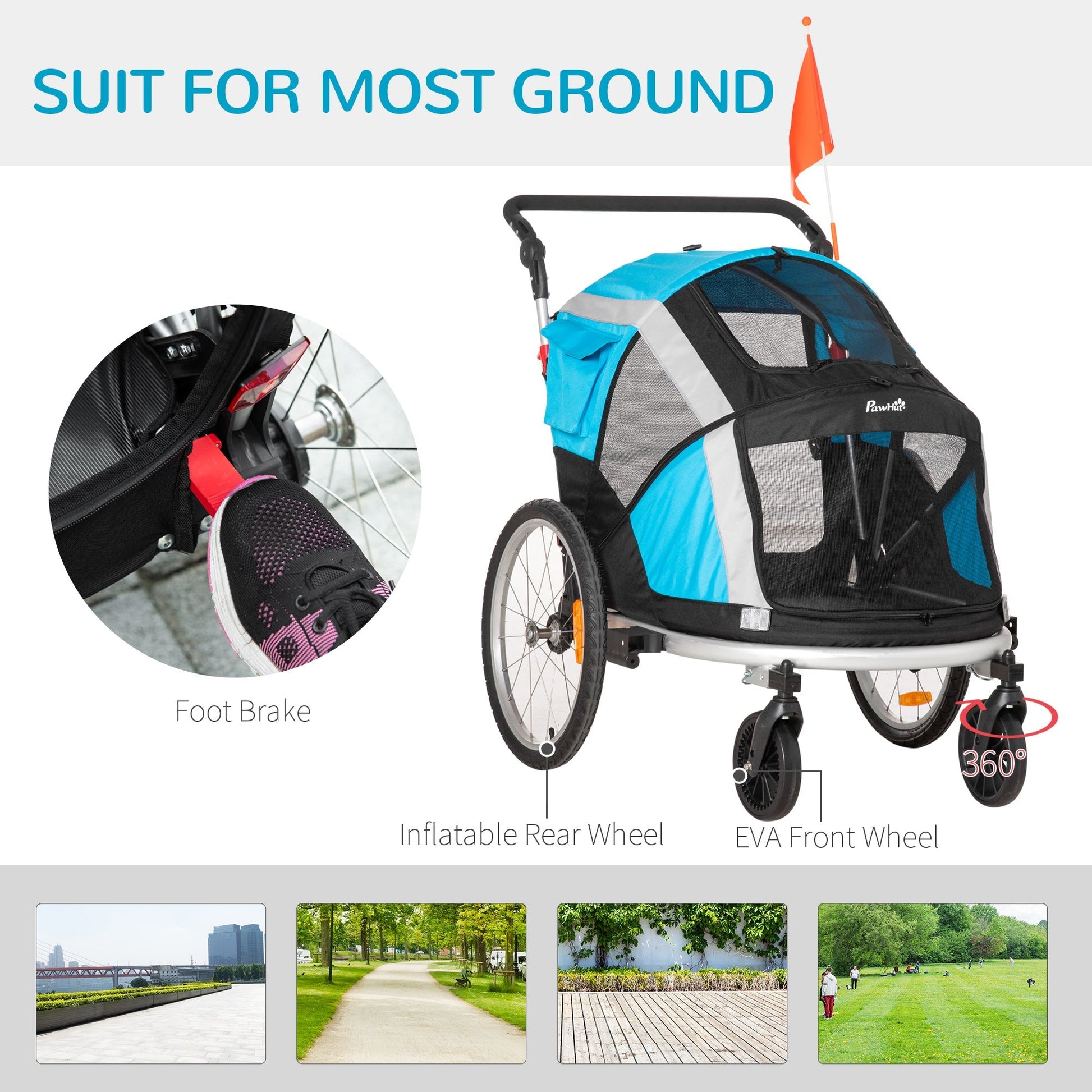 2-in-1 Pet Bike Trailer, Dog Stroller, Foldable Carrier with Wheels for Puppies, Cats, Camping, Hiking, Biking, Blue Dog Bike Trailers & Strollers   at Gallery Canada