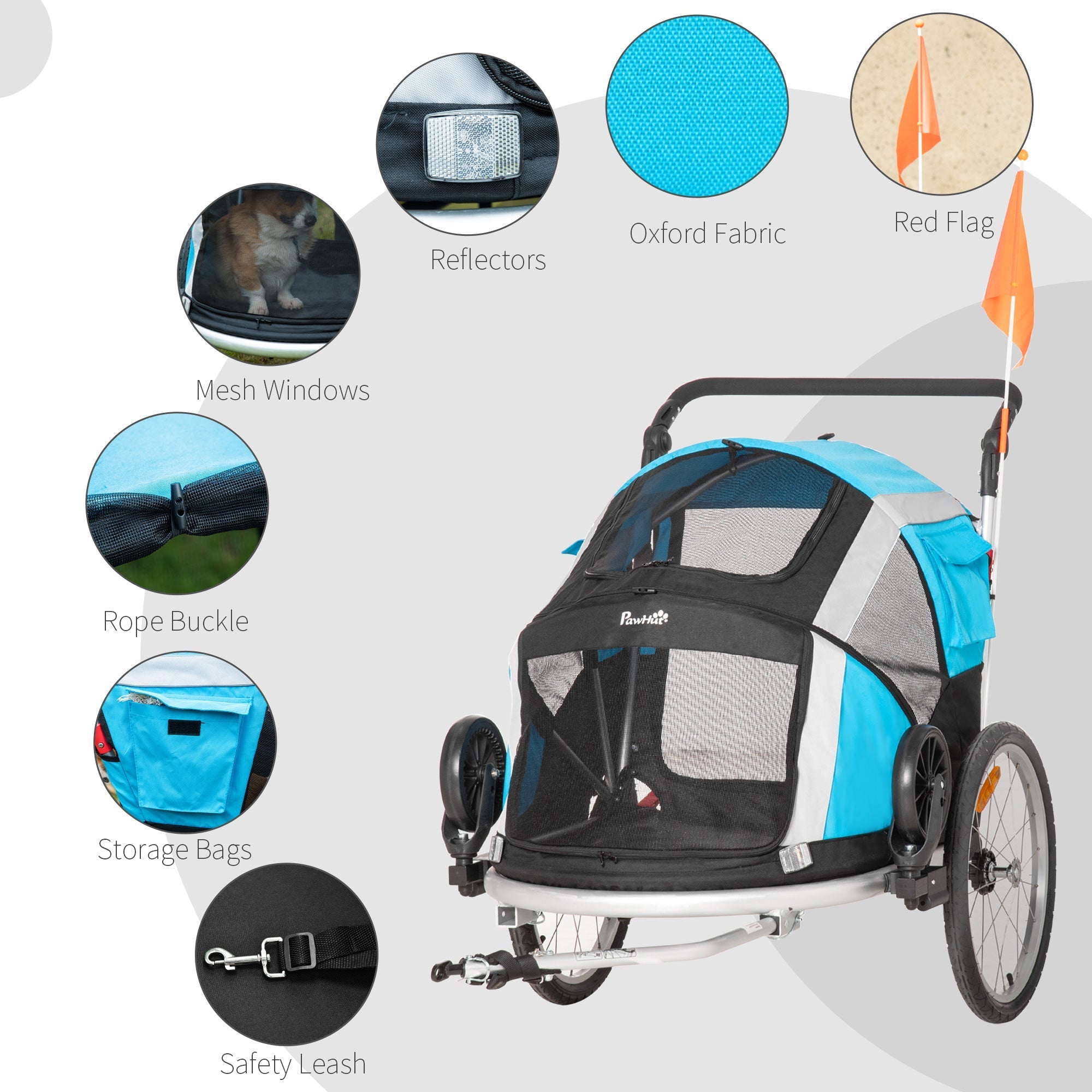 2-in-1 Pet Bike Trailer, Dog Stroller, Foldable Carrier with Wheels for Puppies, Cats, Camping, Hiking, Biking, Blue Dog Bike Trailers & Strollers   at Gallery Canada