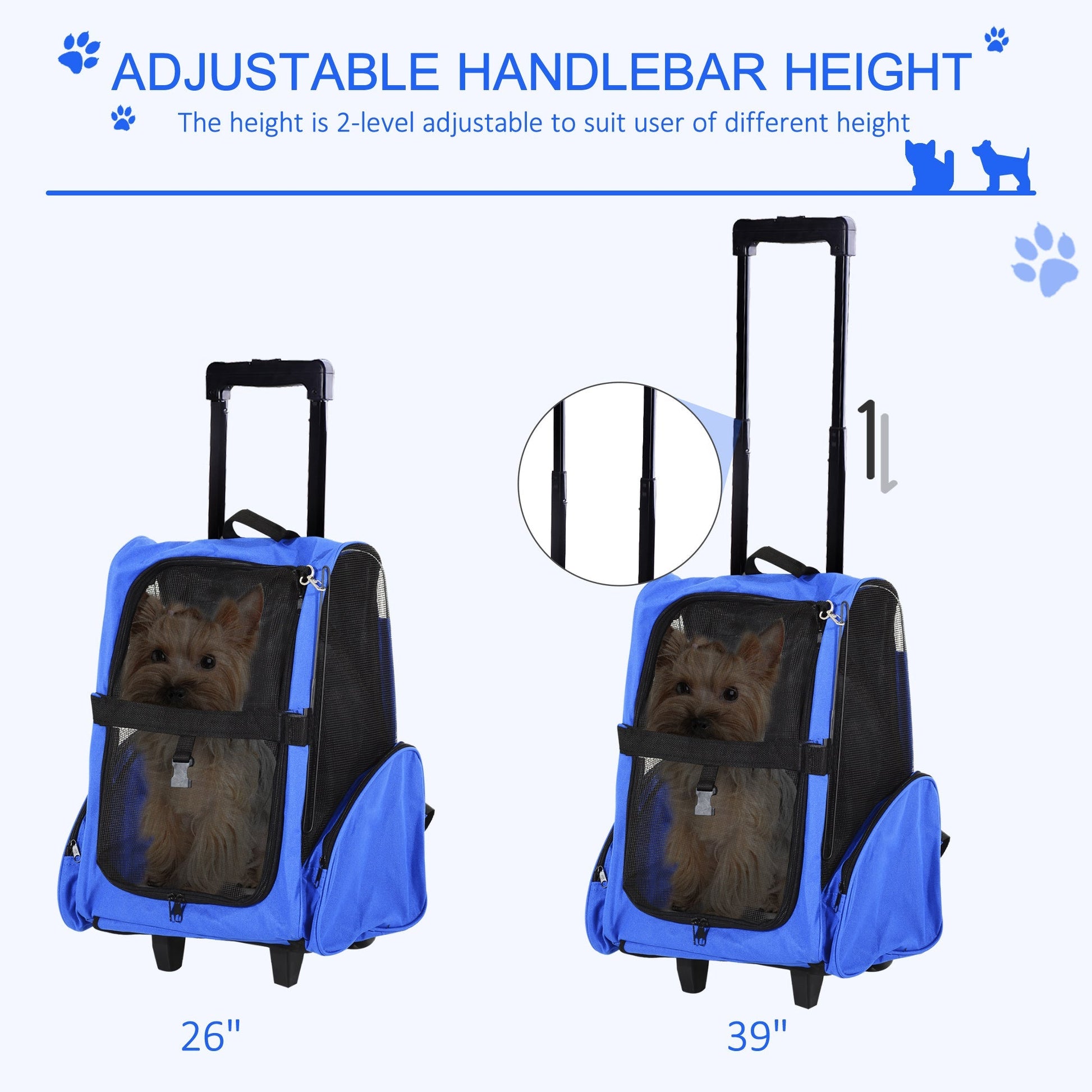 2-IN-1 Pet Luggage Box Backpack Carrier Cats Dogs w/ Handle, Rolling Wheel Blue Dog Bike Trailers & Strollers   at Gallery Canada