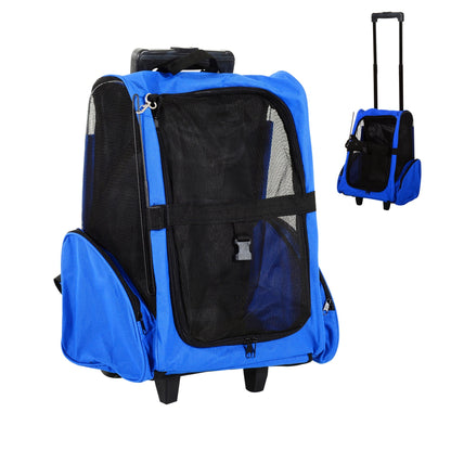 2-IN-1 Pet Luggage Box Backpack Carrier Cats Dogs w/ Handle, Rolling Wheel Blue Dog Bike Trailers & Strollers Blue  at Gallery Canada