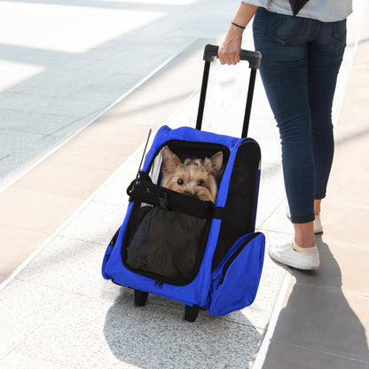 2-IN-1 Pet Luggage Box Backpack Carrier Cats Dogs w/ Handle, Rolling Wheel Blue Dog Bike Trailers & Strollers   at Gallery Canada