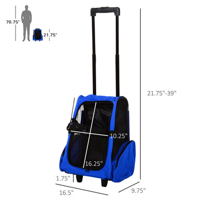 2-IN-1 Pet Luggage Box Backpack Carrier Cats Dogs w/ Handle, Rolling Wheel Blue Dog Bike Trailers & Strollers   at Gallery Canada