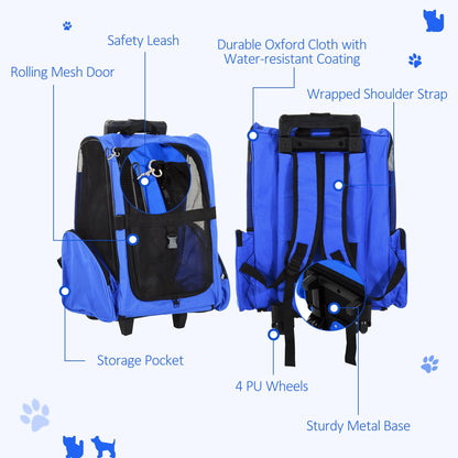 2-IN-1 Pet Luggage Box Backpack Carrier Cats Dogs w/ Handle, Rolling Wheel Blue Dog Bike Trailers & Strollers   at Gallery Canada