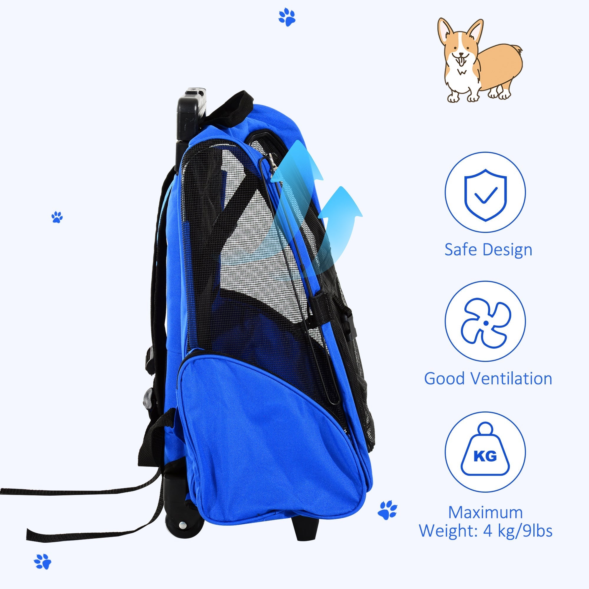 2-IN-1 Pet Luggage Box Backpack Carrier Cats Dogs w/ Handle, Rolling Wheel Blue Dog Bike Trailers & Strollers   at Gallery Canada