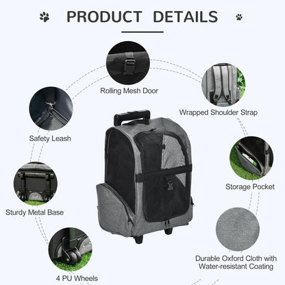 2-IN-1 Pet Luggage Box Backpack Carrier Cats Dogs w/ Handle, Rolling Wheel Grey Dog Bike Trailers & Strollers   at Gallery Canada